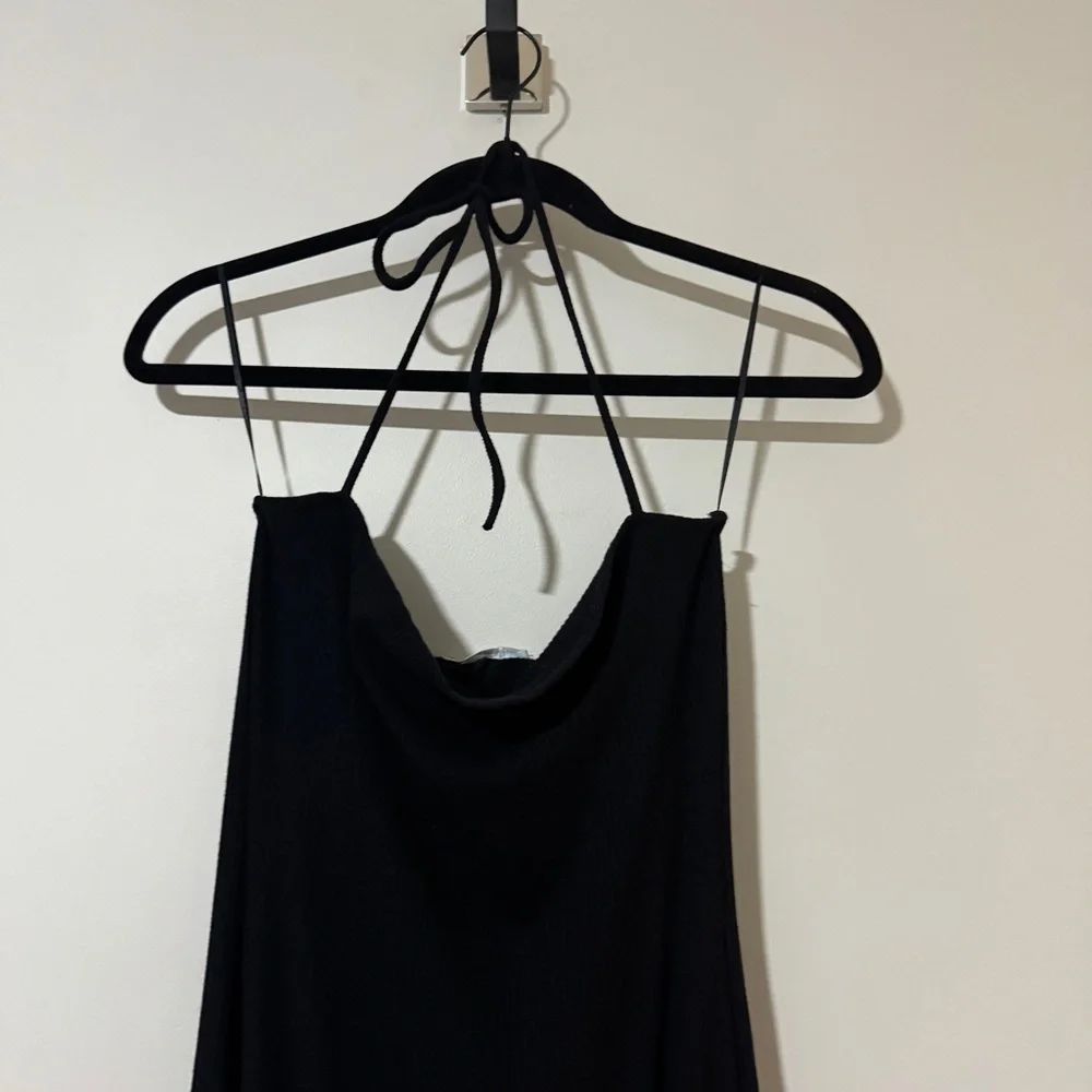 Reformation Black Ribbed Hilo Twist Dress with High Slit - Picture 4 of 10